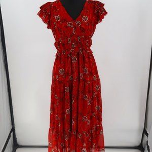 Ann Taylor Red Floral Tiered Maxi Dress